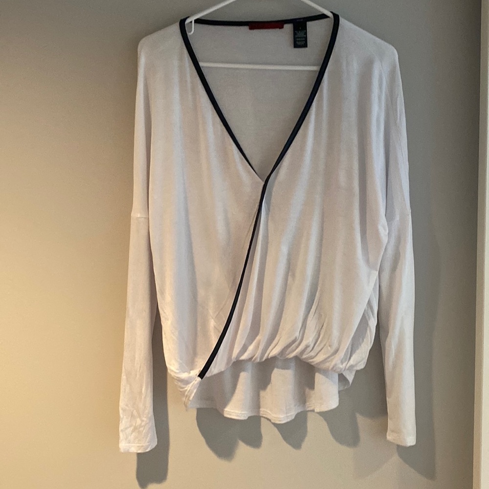 White cross cross top with faux leather trim